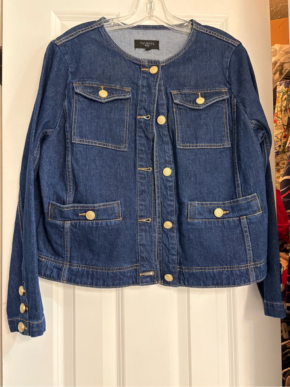 Talbots Dark Indigo Denim Jacket with Gold Buttons